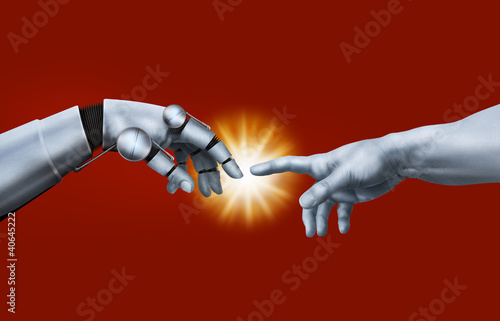Photo: Michelangelo: Creation of Adam. Robot Hand. Michelangelo: Creation of Adam. Robot Hand.