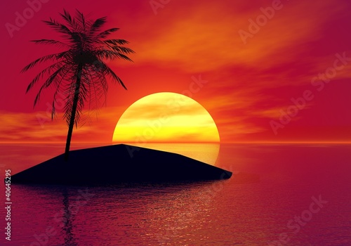 Illustration: ile déserte au soleil couchant ile déserte au soleil couchant