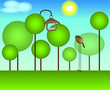A bird looking for a feeder in the forest
