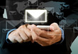 Businessman touch smart phone in hand with email social network Businessman touch smart phone in hand with email social network