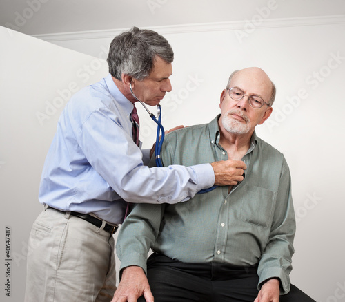 Photo: Doctor or Nurse Listens to Older Man's Heart and Lungs Doctor or Nurse Listens to Older Man's Heart and Lungs