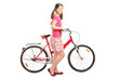 Full length portrait a girl holding a bike