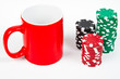 Red mug and poker chips