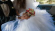 Just Married Young Couple Inside Limo