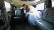 Just Married Young Couple Inside Limo