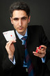 Gambler with cards and chips. Gambler with cards and chips.