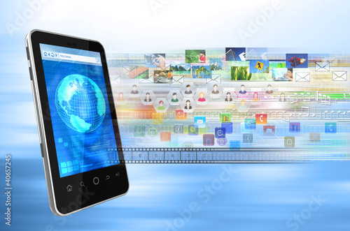 Illustration: Multimedia internet from a smartphone concept Multimedia internet from a smartphone concept