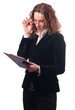 Elegant serious business woman looking at documents