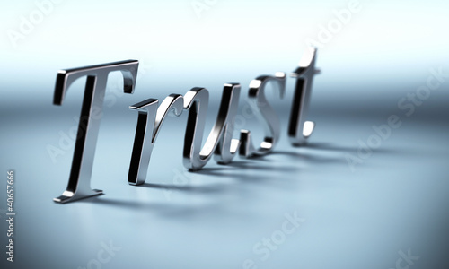 Illustration: metal trust word 3d render with perspective metal trust word 3d render with perspective
