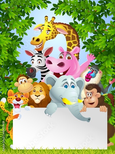 Vektor: Animal cartoon with blank sign Animal cartoon with blank sign
