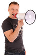 Junger Mann mit Megafon