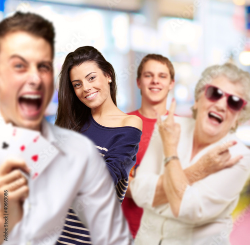 Photo: people group having fun and gesturing indoor people group having fun and gesturing indoor