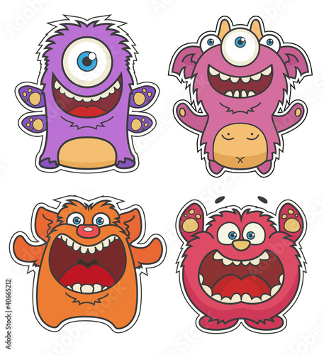 Vektor: Set of Cute cartoon Monsters Set of Cute cartoon Monsters