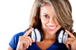 Woman holding headphones