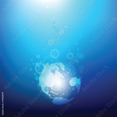Vector: world sinking underwater, global warming concept world sinking underwater, global warming concept