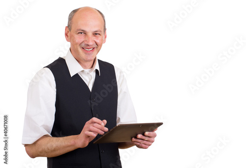 Photo: lachender Mann mit Tablet Computer lachender Mann mit Tablet Computer