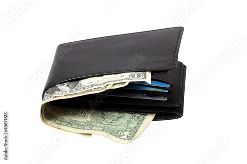 Photo: Wallet with dollar banknotes isolated with clipping path. Wallet with dollar banknotes isolated with clipping path.