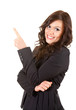 smiling businesswoman showing someting
