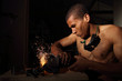 Man working with a angle grinder