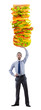 Man and giant sandwich on white
