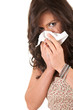 girl with snotty, runny nose and handkerchief