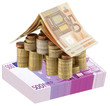 concept coût immobilier, maison, liasse billets concept coût immobilier, maison, liasse billets
