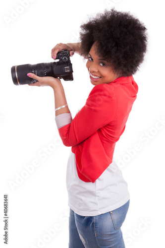Foto: Young african american photographer with camera Young african american photographer with camera