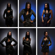 A collage of images with a young woman in sexy clothes