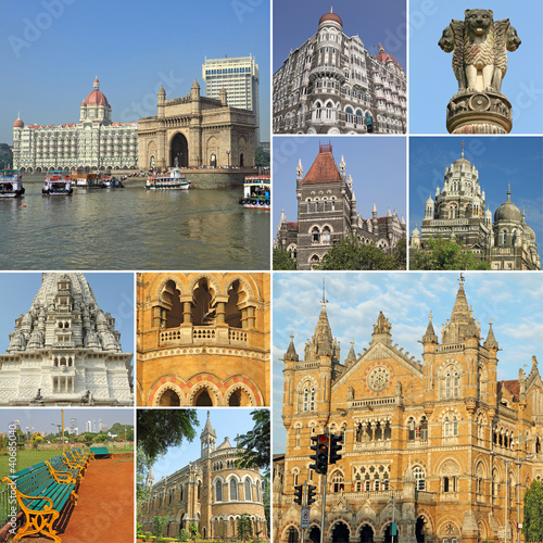 Photo: collage with symbols of indian city Mumbai ( Bombay ) collage with symbols of indian city Mumbai ( Bombay )