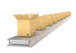 Illustration: Conveyor Belt of steel with boxes. Front box open. Conveyor Belt of steel with boxes. Front box open.