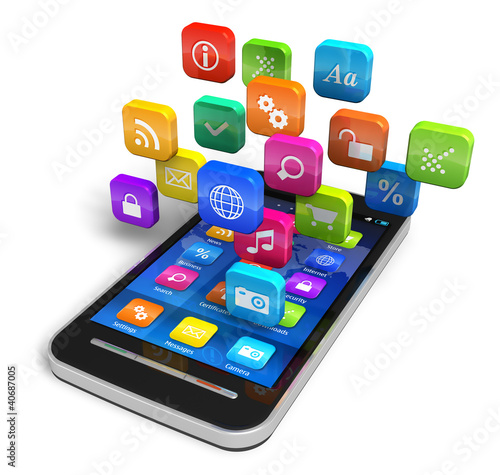 Illustration: Smartphone with cloud of application icons Smartphone with cloud of application icons