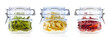 Jars of coloured pasta isolated on white Jars of coloured pasta isolated on white