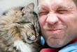 Cat care with man
