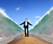 Illustration: Businessman surfing on the sea waves Businessman surfing on the sea waves