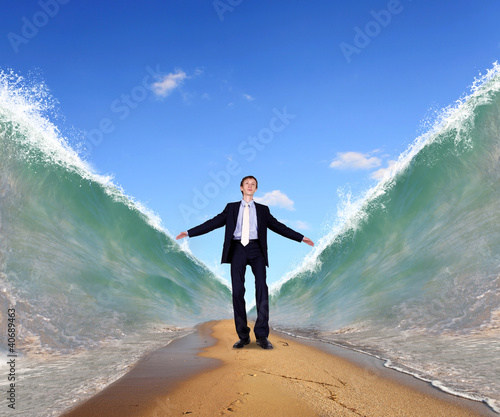 Illustration: Businessman surfing on the sea waves Businessman surfing on the sea waves