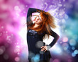 Young woman and disco background