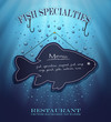 vector blackboard fish menu restaurant water blue drops sea