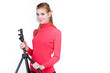 young model/photo assistent helping to set up the studio