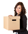 smiling businesswoman keeping cardboard box smiling businesswoman keeping cardboard box