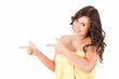 pointing teenage girl in towel, white background pointing teenage girl in towel, white background