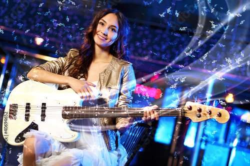Illustration: Young guitar player performing in night club Young guitar player performing in night club