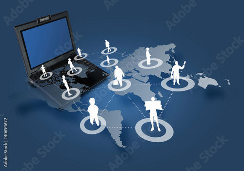 Illustration: Laptop computer with symbols communication Laptop computer with symbols communication