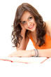 happy student young woman with book looking at camera