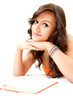 smiling student girl with book looking at camera