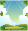 Green landscape with clouded sky