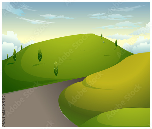 Vector: Green mountains with blue sky Green mountains with blue sky