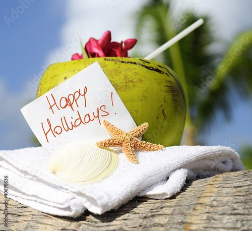 Foto: Caribbean paradise beach coconuts cocktail Caribbean paradise beach coconuts cocktail