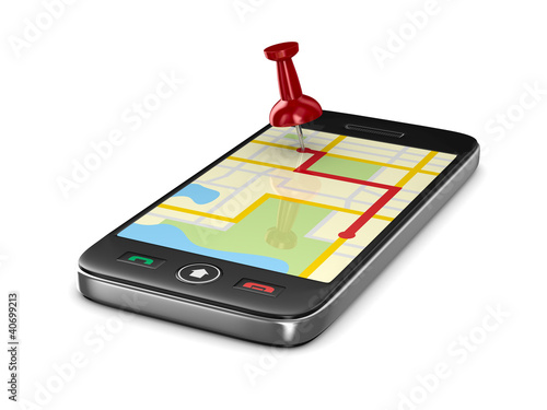 Illustration: Navigation in phone. Isolated 3D image Navigation in phone. Isolated 3D image