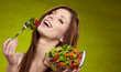 happy healthy woman with salad happy healthy woman with salad