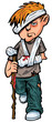 Cartoon injured white man with walking stick and bandages Cartoon injured white man with walking stick and bandages